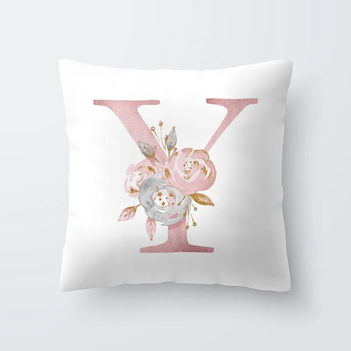 Pink Golden Floral Letter Pillowcase 45x45cm Pillow Cover for Living Room Sofa Throw Pillow Polyester Cotton Square Pillowcase | Skanto