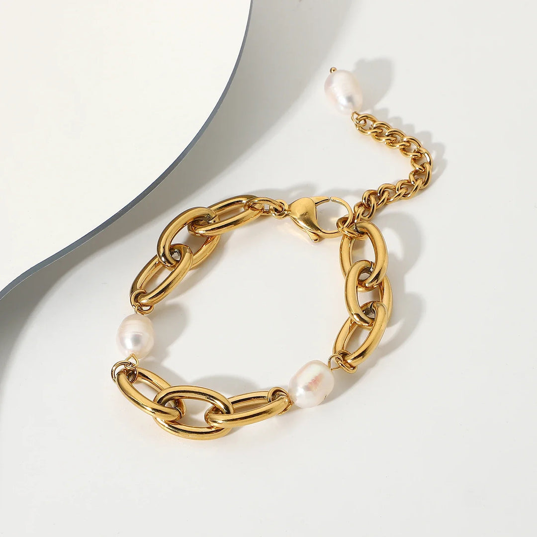 Skanto | 18k Chunky Paperclip Perle Aktsentert Armbånd