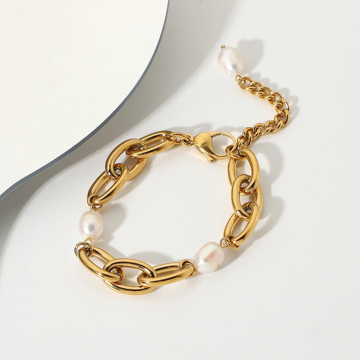 Skanto | 18k Chunky Paperclip Perle Aktsentert Armbånd