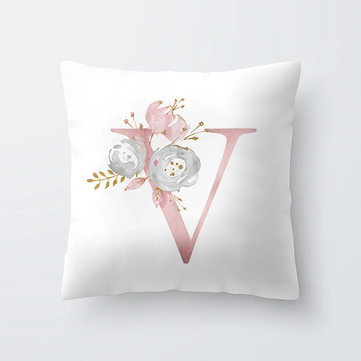 Pink Golden Floral Letter Pillowcase 45x45cm Pillow Cover for Living Room Sofa Throw Pillow Polyester Cotton Square Pillowcase | Skanto