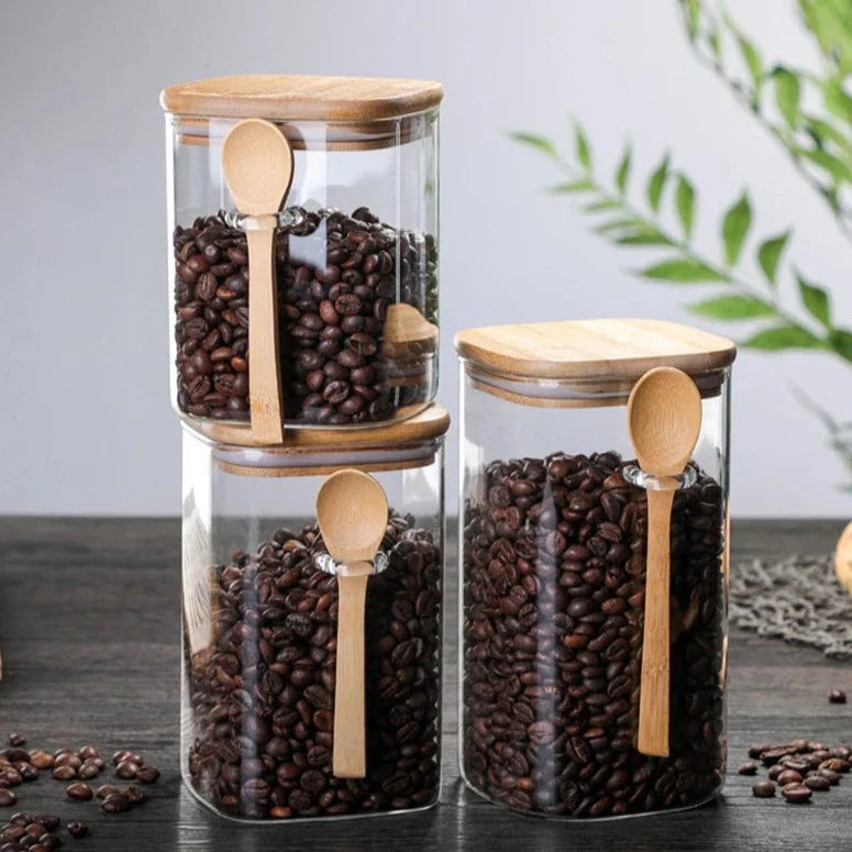 Bamboo og Glass 3-delt Beholder Sett Skanto