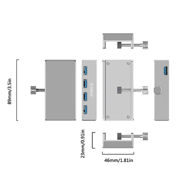 4 Port Klipp-Type USB 3.0 Aluminiums Hub | Skanto