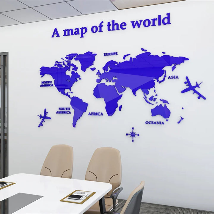 World Map 3D Mural Crystal Mirror Acrylic World Map Wall Sticker Decal For Office Living Room Kids Room Creative DIY Home Decor | Skanto