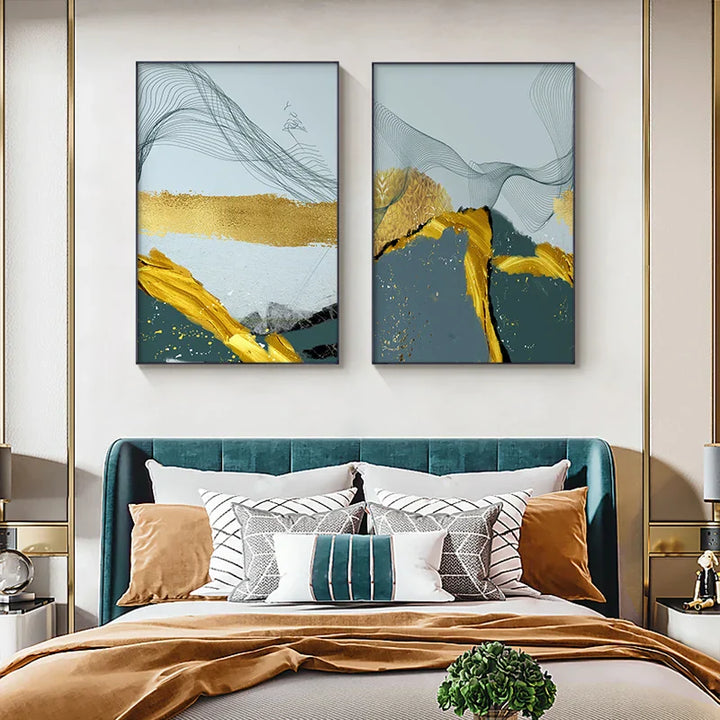 Blå Gylden Minimalistisk Veggkunst Fin Kunst Lærredstrykk Skandinaviske Abstrakte Bilder For Moderne Leilighet Stue Hjemmekontor Dekor | Skanto