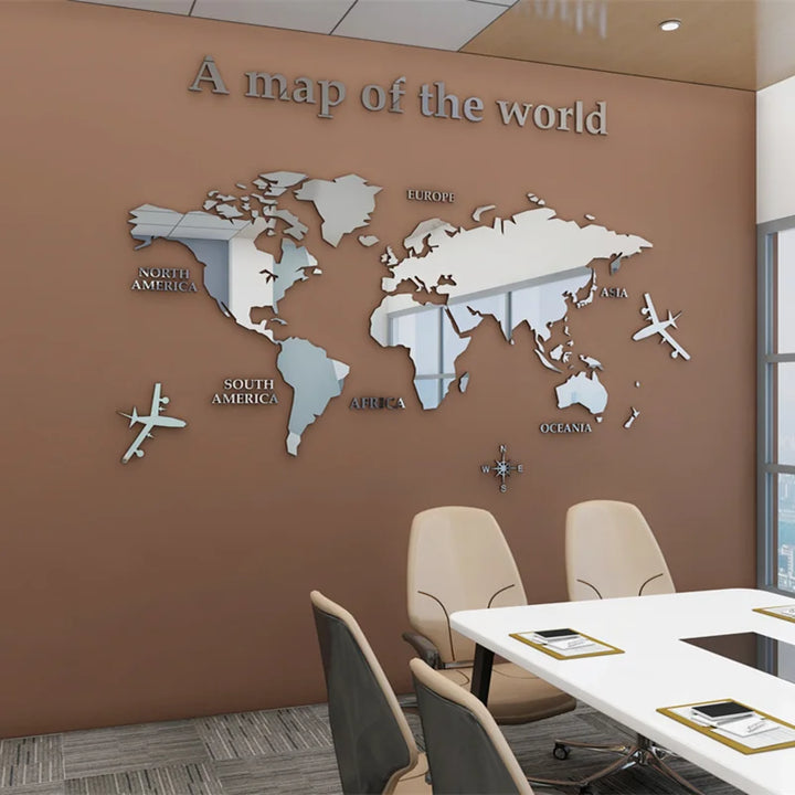 World Map 3D Mural Crystal Mirror Acrylic World Map Wall Sticker Decal For Office Living Room Kids Room Creative DIY Home Decor | Skanto