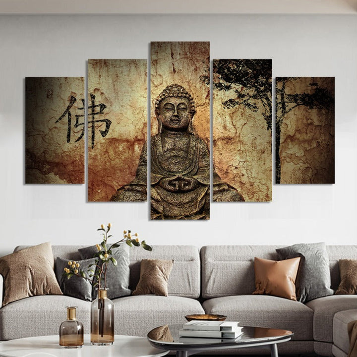 5 Styk Abstrakt Vintage Lord Buddha - Lerret Veggkunst Maleri | Skanto