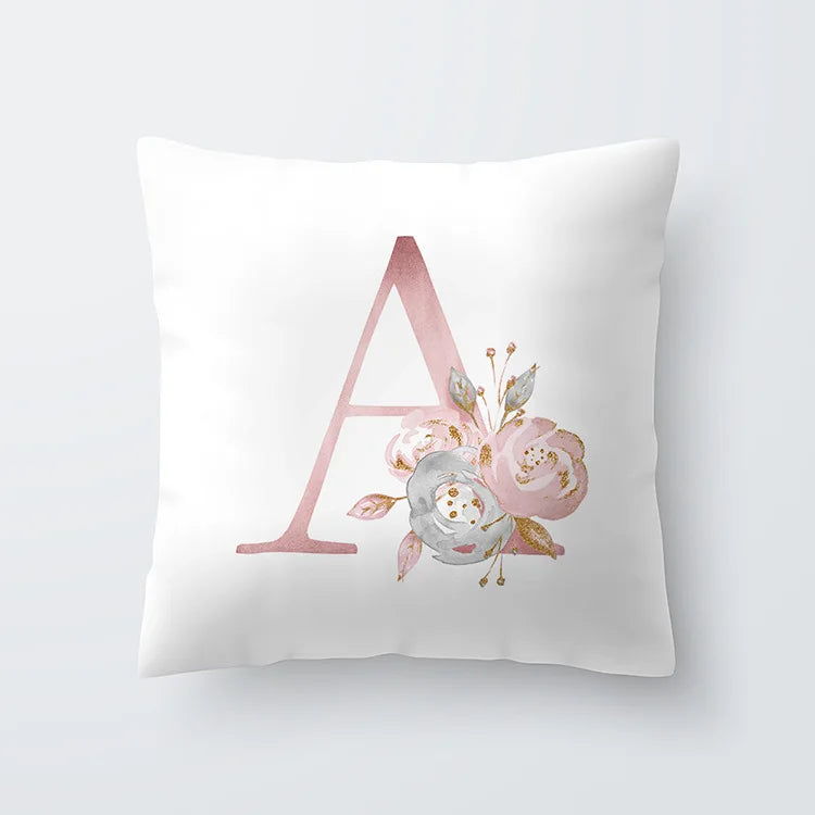 Pink Golden Floral Letter Pillowcase 45x45cm Pillow Cover for Living Room Sofa Throw Pillow Polyester Cotton Square Pillowcase | Skanto