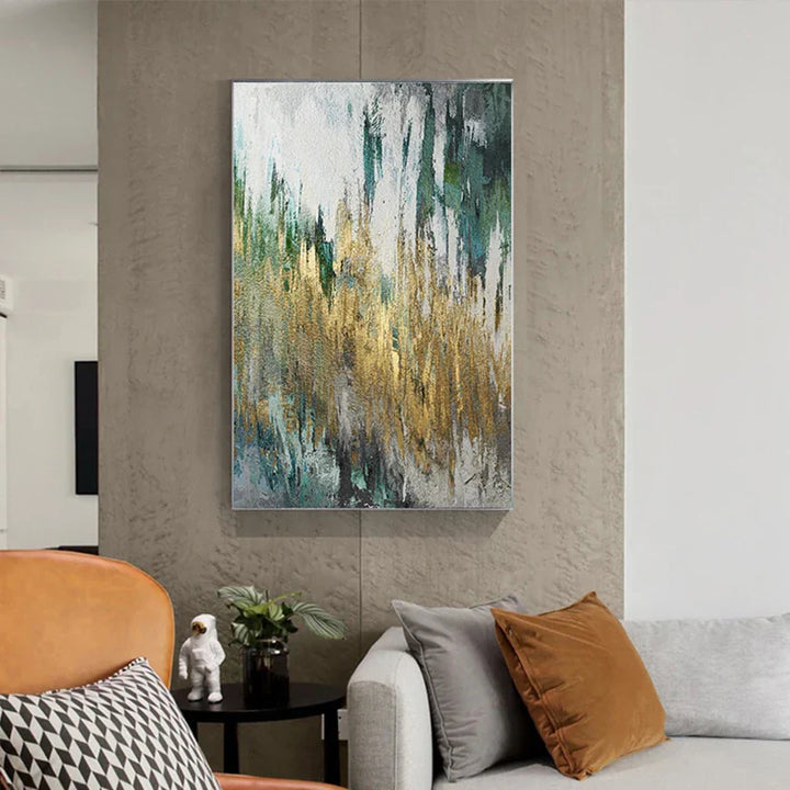 Green Beige Golden Abstract Wall Art Canvas Prints Pictures For Modern Apartment Living Room Dining Room Art Decor | Skanto