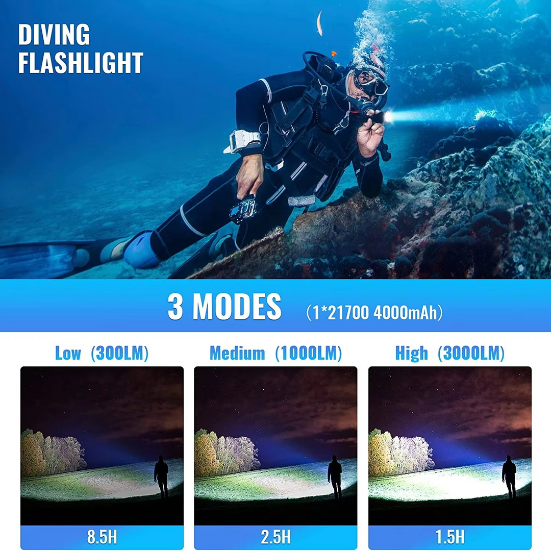 Skanto | Høy lumen dykkerlampe 3000lm vanntett magnetring lys