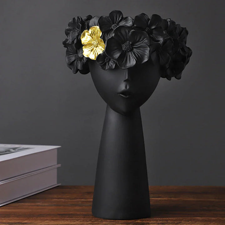 Skanto | Nordic Girl Hode Blomst Harpiks Vase Statue Blomster Vaser for Kontor Skrivebord Tørkede Blomster Ornamenter Dekor Beholder