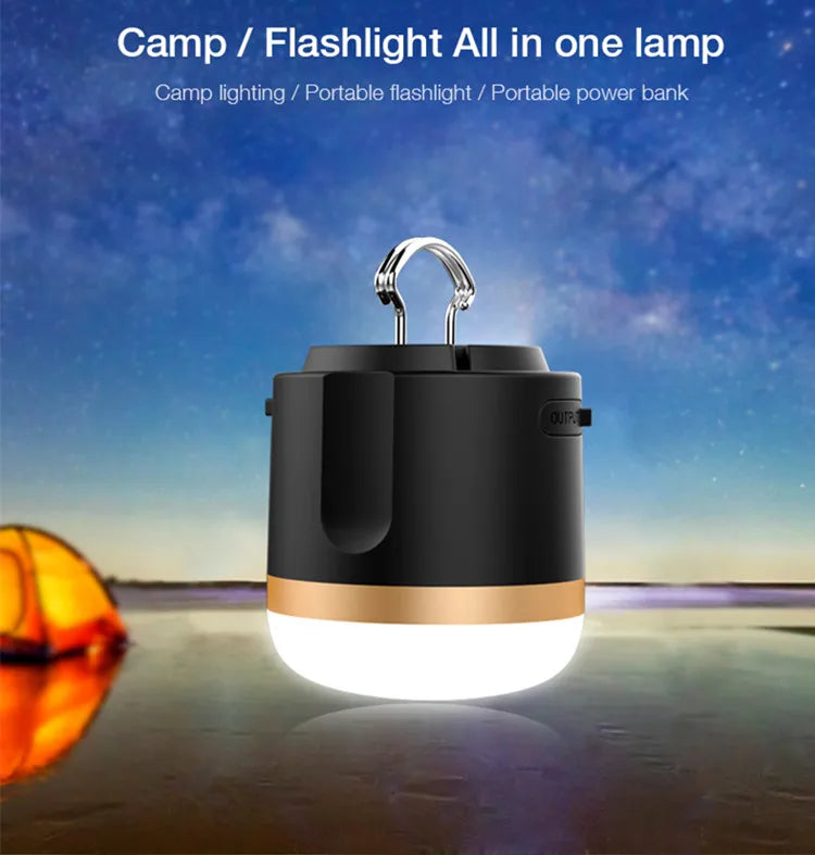 Skanto | Bærbar LED Campinglampe med Power Bank – Oppladbar, USB-tilkobling, for utendørs bruk og nødsituasjoner