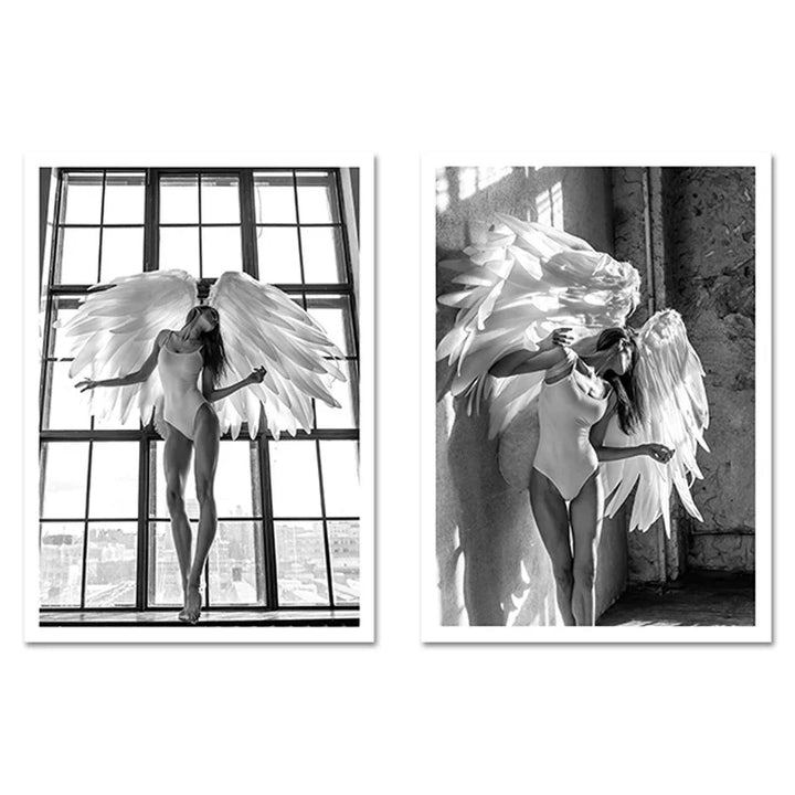 Pink Angel Wings Ballerina Wall Art Fine Art Canvas Print Black White Fashion Pictures For Living Room Bedroom Lounge Art Decor | Skanto