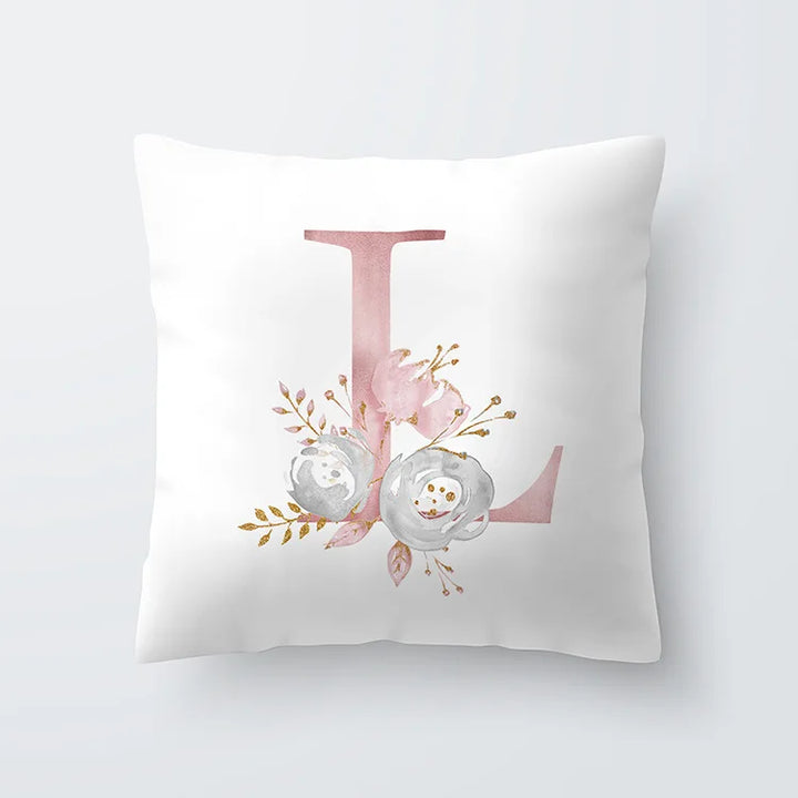 Pink Golden Floral Letter Pillowcase 45x45cm Pillow Cover for Living Room Sofa Throw Pillow Polyester Cotton Square Pillowcase | Skanto