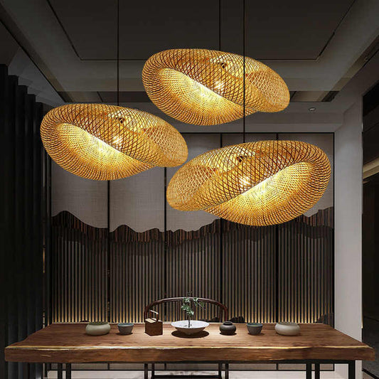 GarduruBamboo Pendellampe | Naturlig Pendellampe | Håndlaget Belysning for Stue & Spisestue