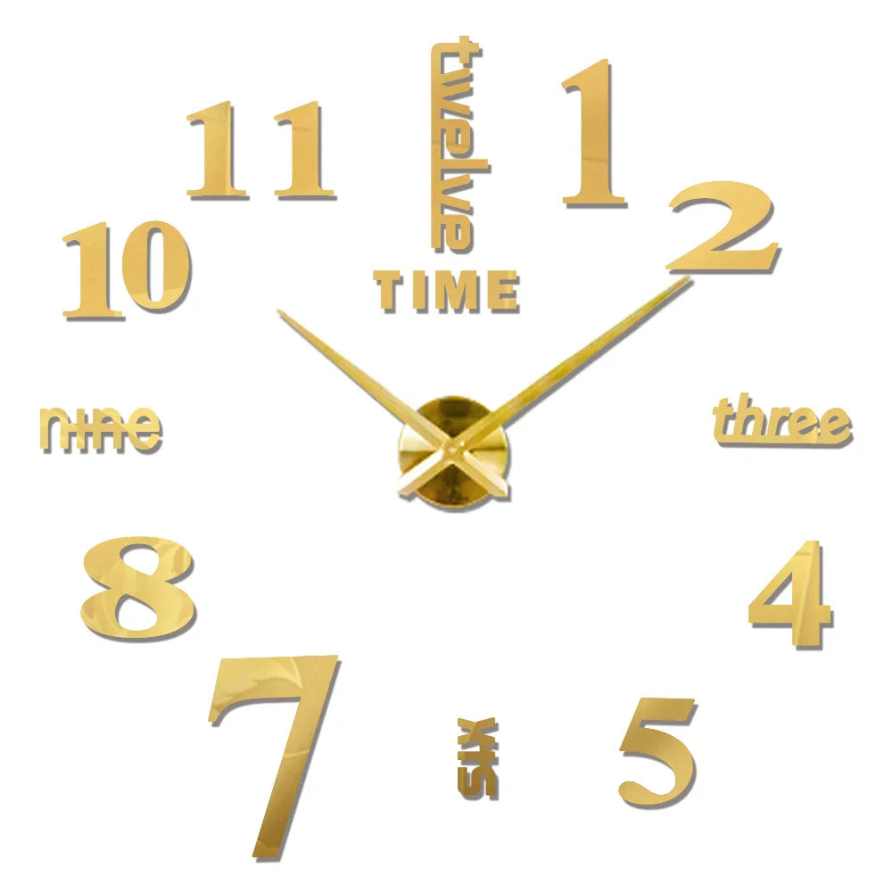 Large DIY 3D Mirror Acrylic Wall Clock for Kitchen, Dining Room, Living Room | Skanto