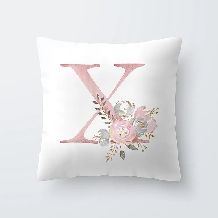 Pink Golden Floral Letter Pillowcase 45x45cm Pillow Cover for Living Room Sofa Throw Pillow Polyester Cotton Square Pillowcase | Skanto