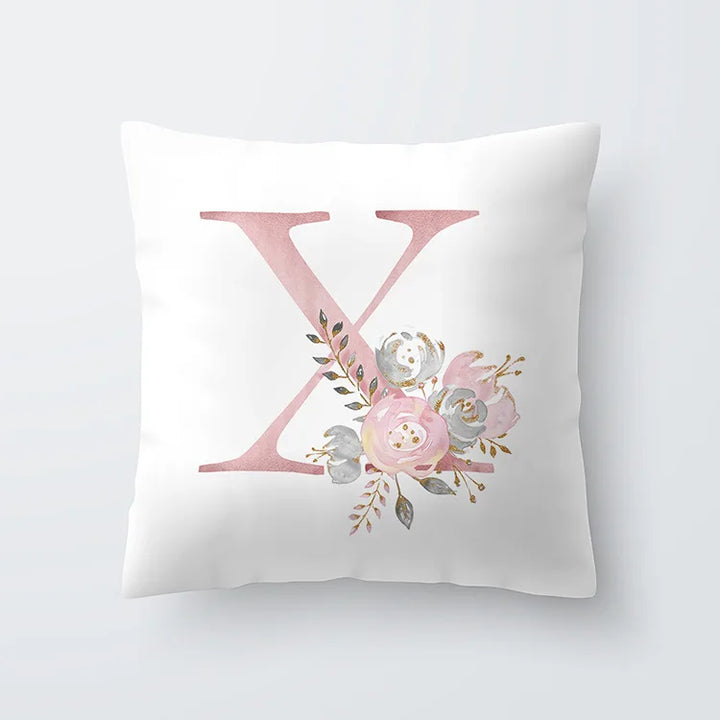 Pink Golden Floral Letter Pillowcase 45x45cm Pillow Cover for Living Room Sofa Throw Pillow Polyester Cotton Square Pillowcase | Skanto