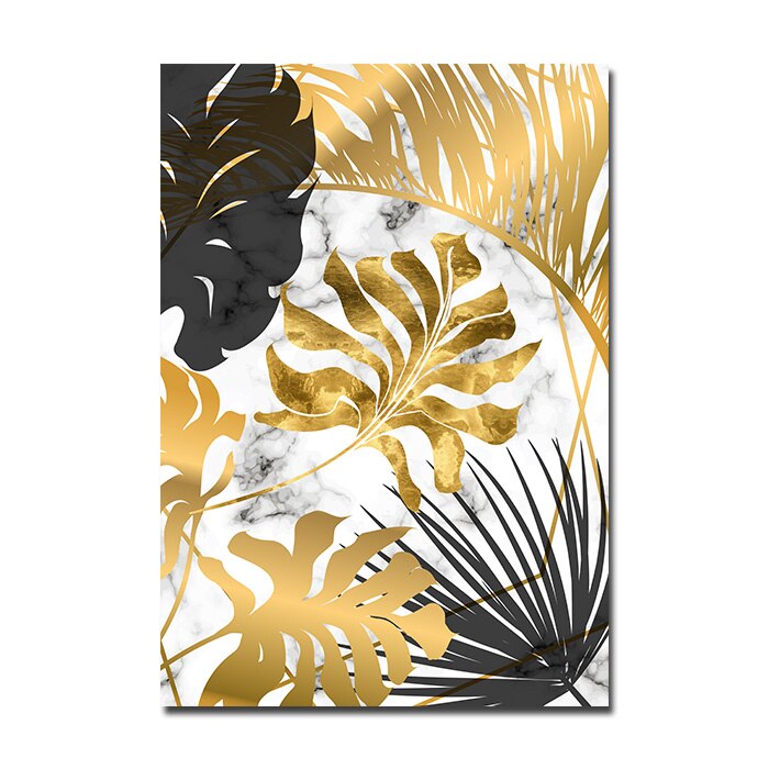 Nordic Tropical Gold Leaves Abstract Wall Art Posters Fine Art Canvas Prints Pictures For Modern Apartment Stue Dekor | Skanto