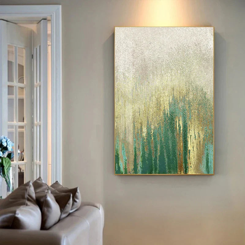 Green Beige Golden Abstract Wall Art Canvas Prints Pictures For Modern Apartment Living Room Dining Room Art Decor | Skanto