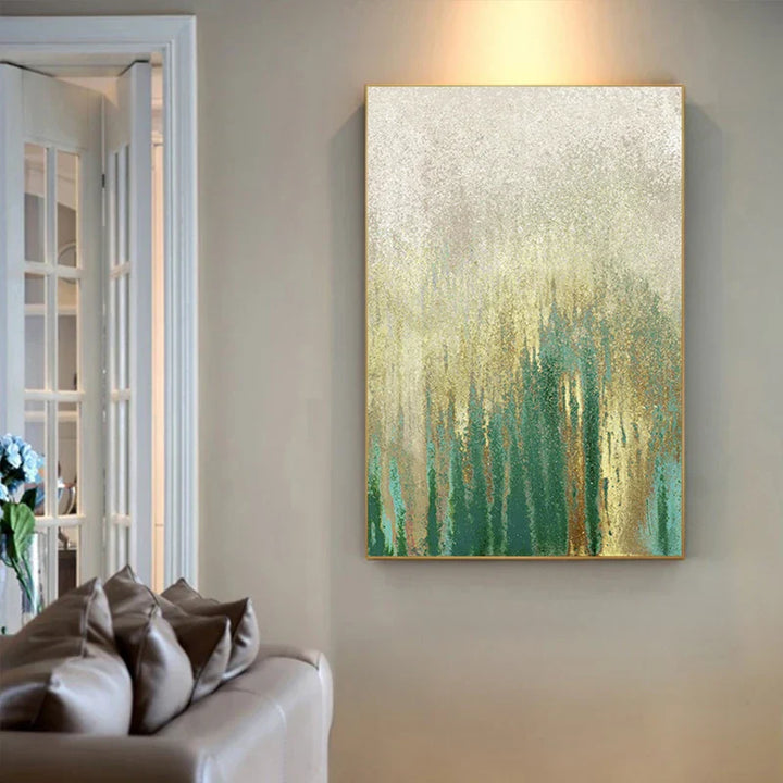 Green Beige Golden Abstract Wall Art Canvas Prints Pictures For Modern Apartment Living Room Dining Room Art Decor | Skanto