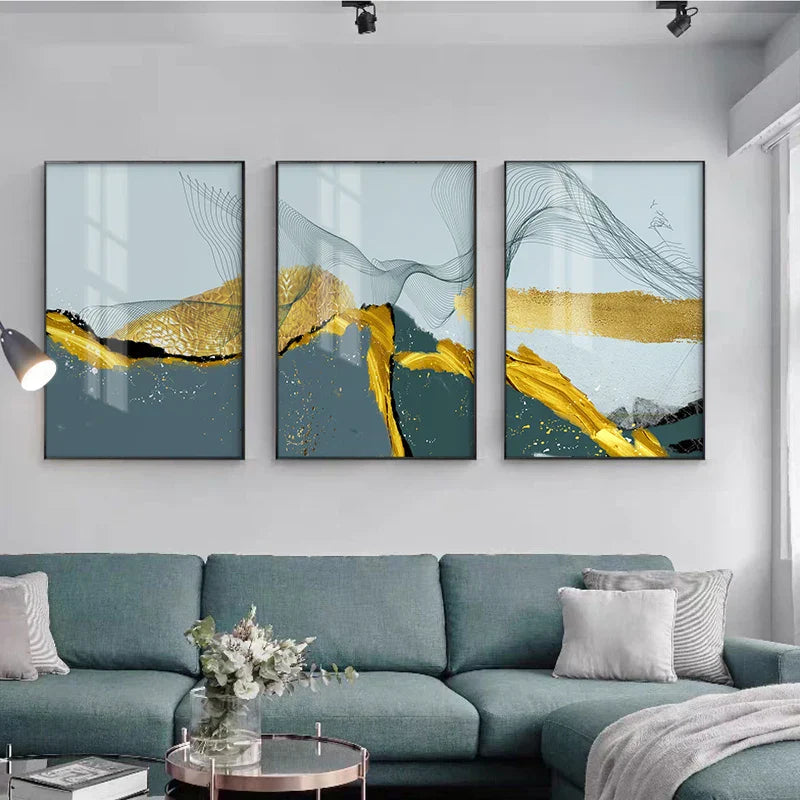 Blå Gylden Minimalistisk Veggkunst Fin Kunst Lærredstrykk Skandinaviske Abstrakte Bilder For Moderne Leilighet Stue Hjemmekontor Dekor | Skanto