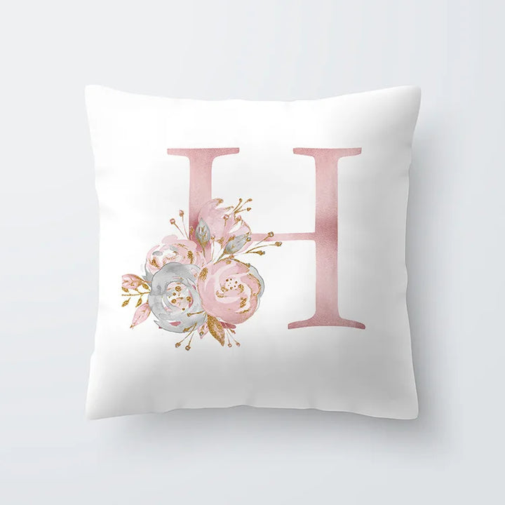 Pink Golden Floral Letter Pillowcase 45x45cm Pillow Cover for Living Room Sofa Throw Pillow Polyester Cotton Square Pillowcase | Skanto