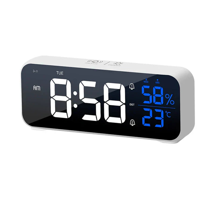 Flerbruks Musikalsk LED Bordklokke med Alarmfunksjon, Temperatur- og Fuktighetsdisplay – Digital Klokke for Kontor og Soverom | Skanto