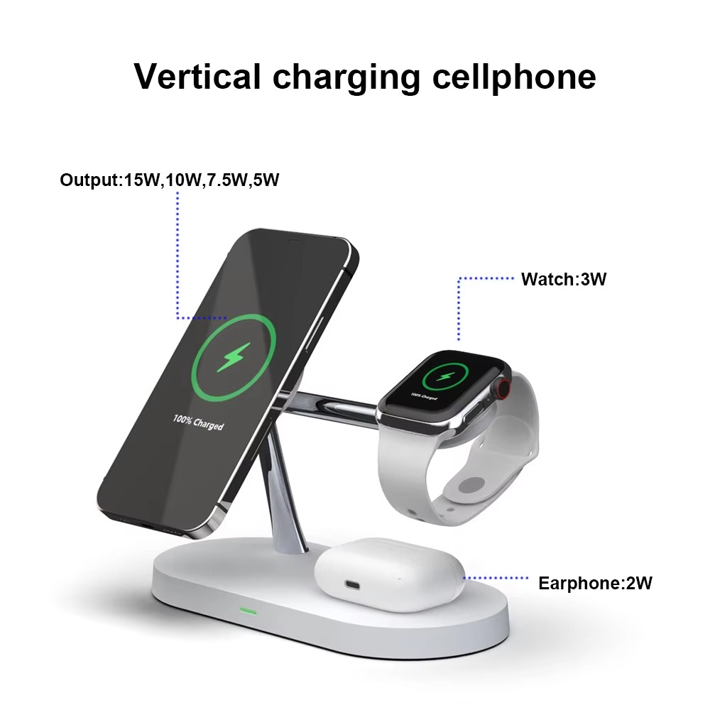 Skanto | Magnetisk 3 i 1 Trådløs Ladestasjon - Hurtiglader for iPhone, Apple Watch & AirPods