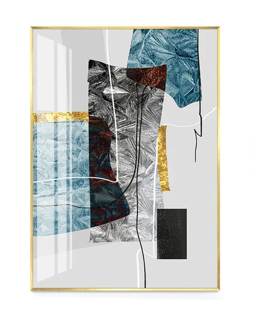 Abstract Minimalist Blue Nordic Ice Geometric Wall Art Fine Art Canvas Print Posters Pictures for Modern Apartment Living Room Art Decor | Skanto