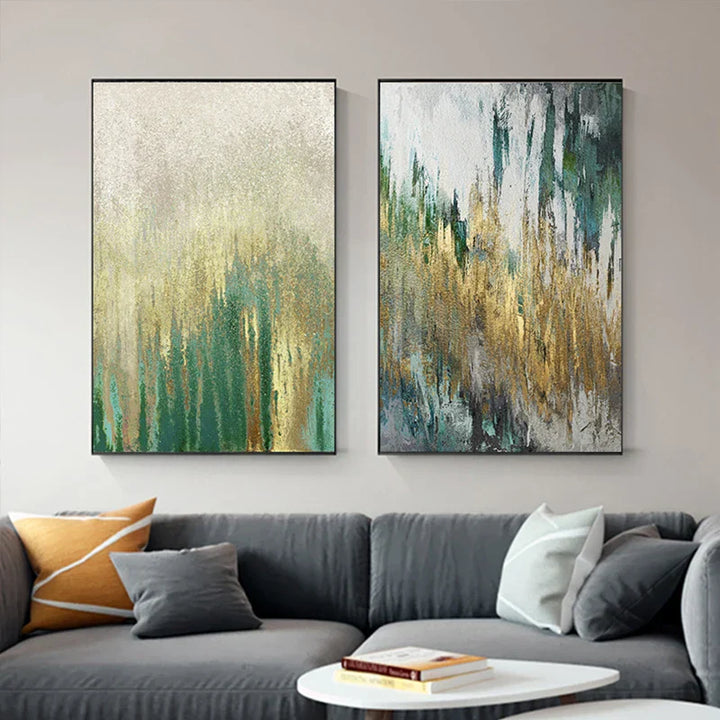 Green Beige Golden Abstract Wall Art Canvas Prints Pictures For Modern Apartment Living Room Dining Room Art Decor | Skanto
