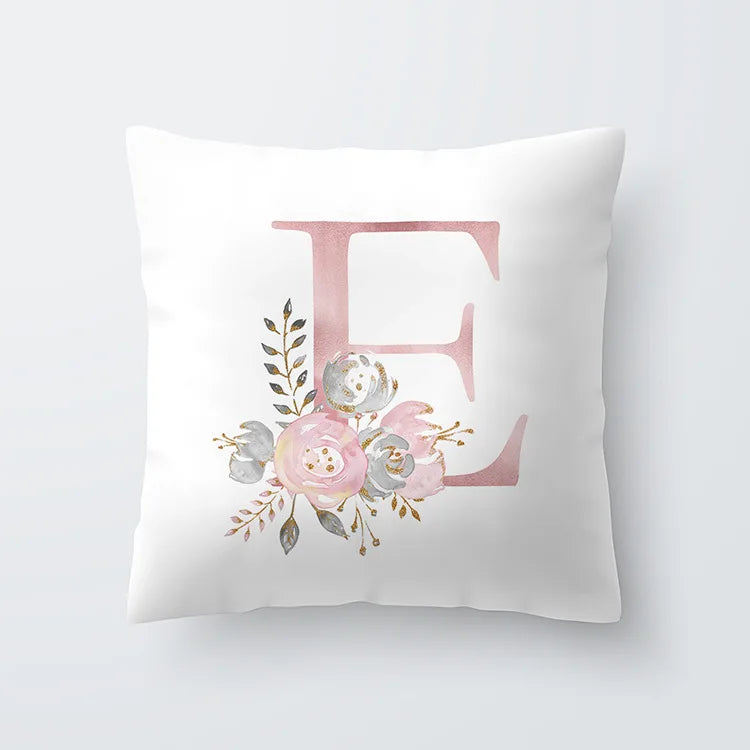 Pink Golden Floral Letter Pillowcase 45x45cm Pillow Cover for Living Room Sofa Throw Pillow Polyester Cotton Square Pillowcase | Skanto