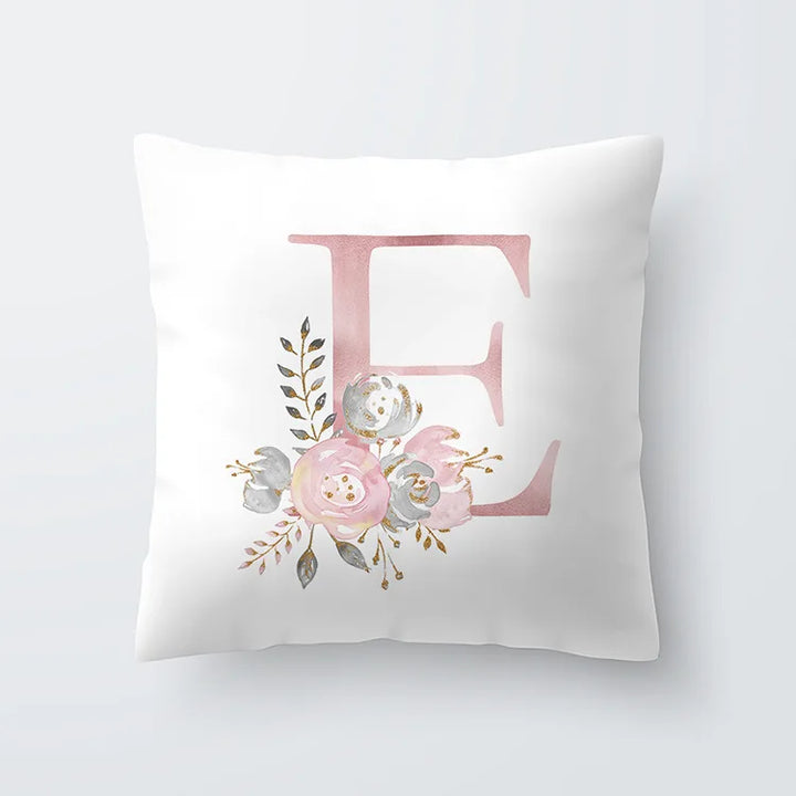 Pink Golden Floral Letter Pillowcase 45x45cm Pillow Cover for Living Room Sofa Throw Pillow Polyester Cotton Square Pillowcase | Skanto