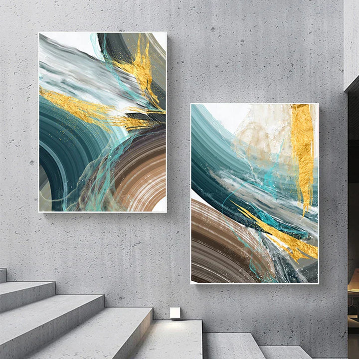 Abstract Green Brown Color Splash Wall Art Fine Art Canvas Prints Modern Colorful Pictures For Living Dining Contemporary Home Decor | Skanto