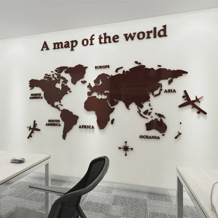 World Map 3D Mural Crystal Mirror Acrylic World Map Wall Sticker Decal For Office Living Room Kids Room Creative DIY Home Decor | Skanto