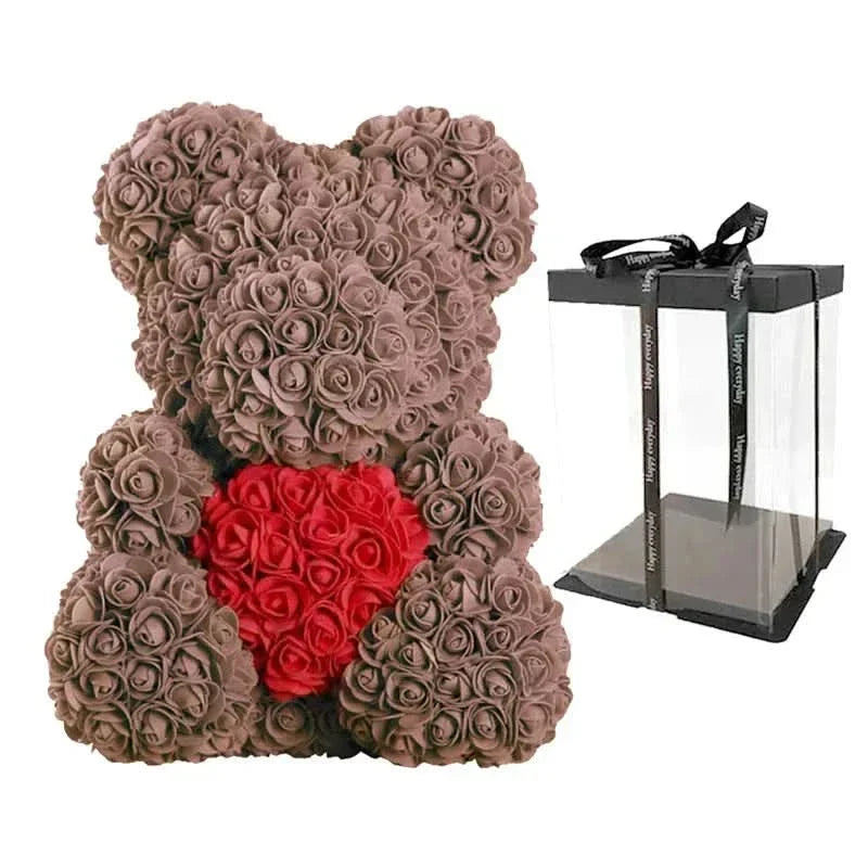 Rosen-Teddybär mit handgefertigten Schaumstoffrosen – 40 cm