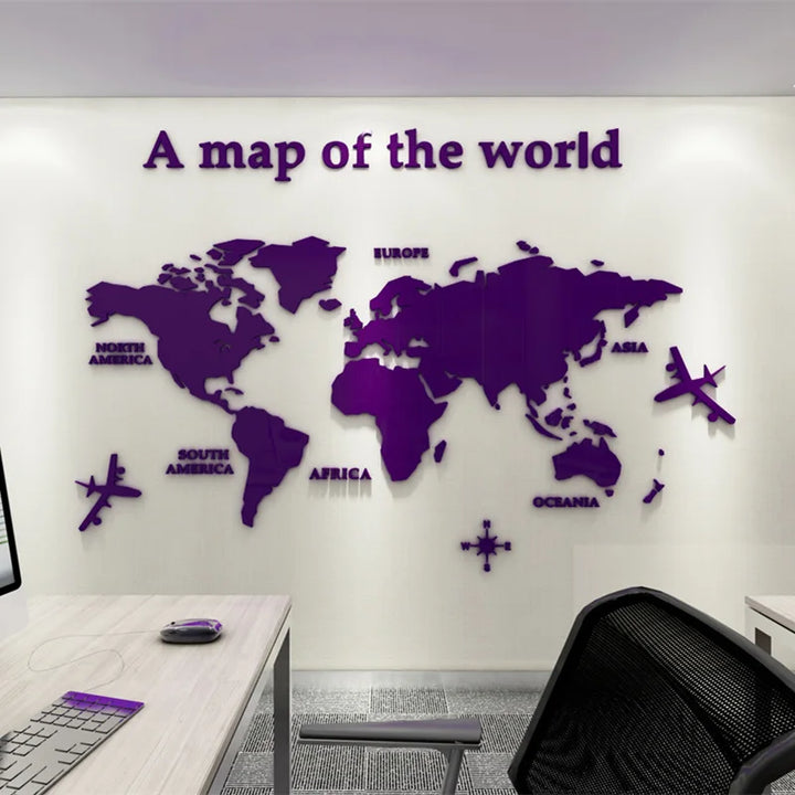 World Map 3D Mural Crystal Mirror Acrylic World Map Wall Sticker Decal For Office Living Room Kids Room Creative DIY Home Decor | Skanto