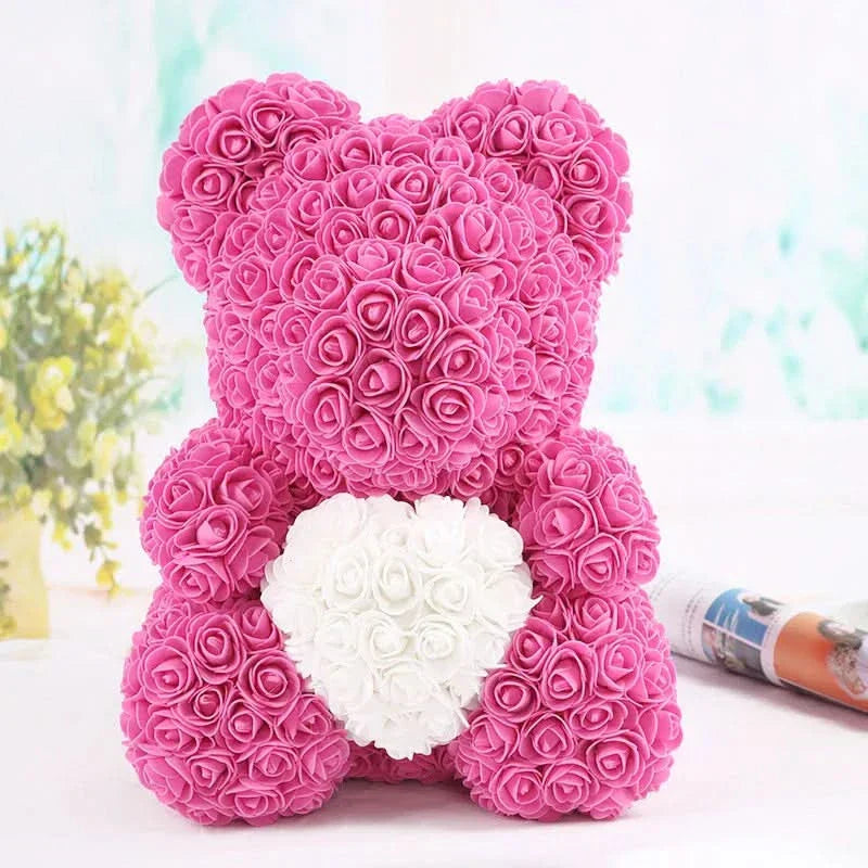 Rosen-Teddybär mit handgefertigten Schaumstoffrosen – 40 cm