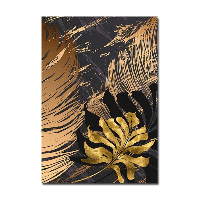 Nordic Tropical Gold Leaves Abstract Wall Art Posters Fine Art Canvas Prints Pictures For Modern Apartment Stue Dekor | Skanto