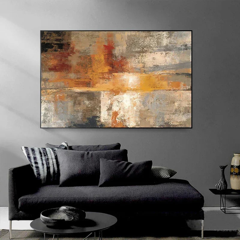 Large Format Abstract Wall Art Fine Art Canvas Prints Beige Gray Orange Neutral Color Modern Wall Decor Picture for Modern Living Room Decor | Skanto