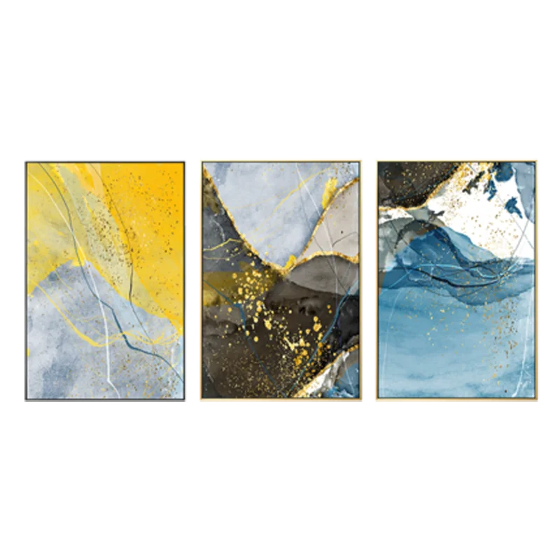 Abstrakt blå gul grå marmor trykk veggkunst fine art lerret trykk bilder for moderne leilighet stue hjemmekontor kunst dekor | Skanto
