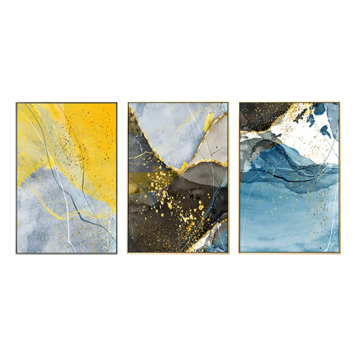 Abstrakt blå gul grå marmor trykk veggkunst fine art lerret trykk bilder for moderne leilighet stue hjemmekontor kunst dekor | Skanto