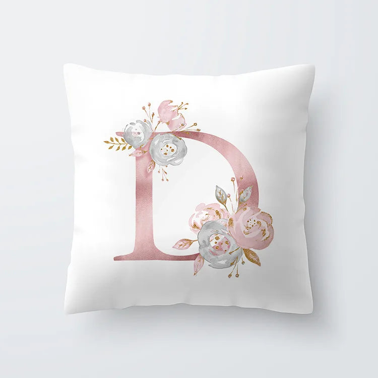 Pink Golden Floral Letter Pillowcase 45x45cm Pillow Cover for Living Room Sofa Throw Pillow Polyester Cotton Square Pillowcase | Skanto