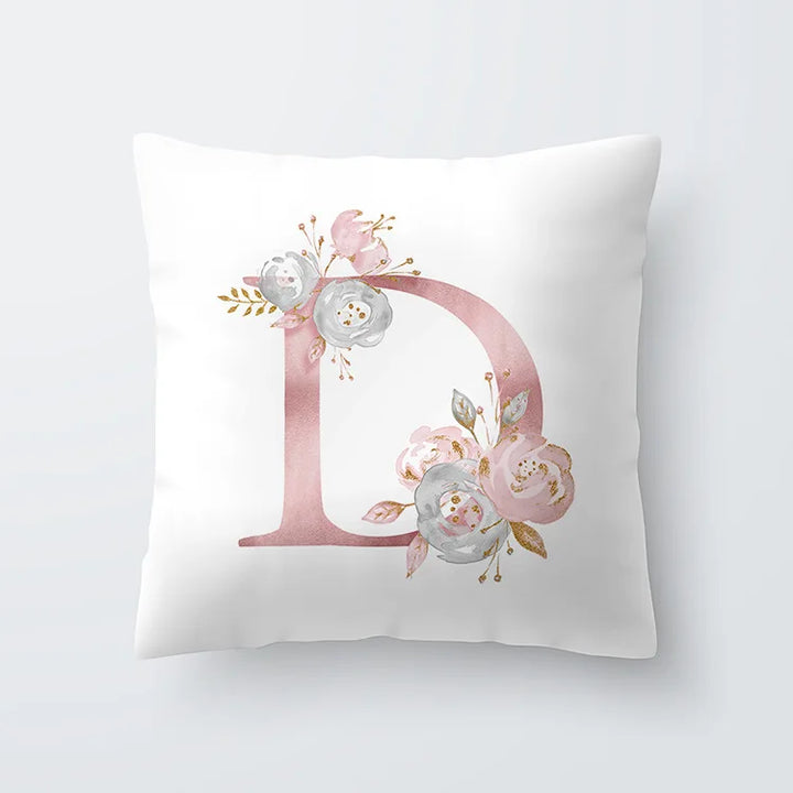 Pink Golden Floral Letter Pillowcase 45x45cm Pillow Cover for Living Room Sofa Throw Pillow Polyester Cotton Square Pillowcase | Skanto