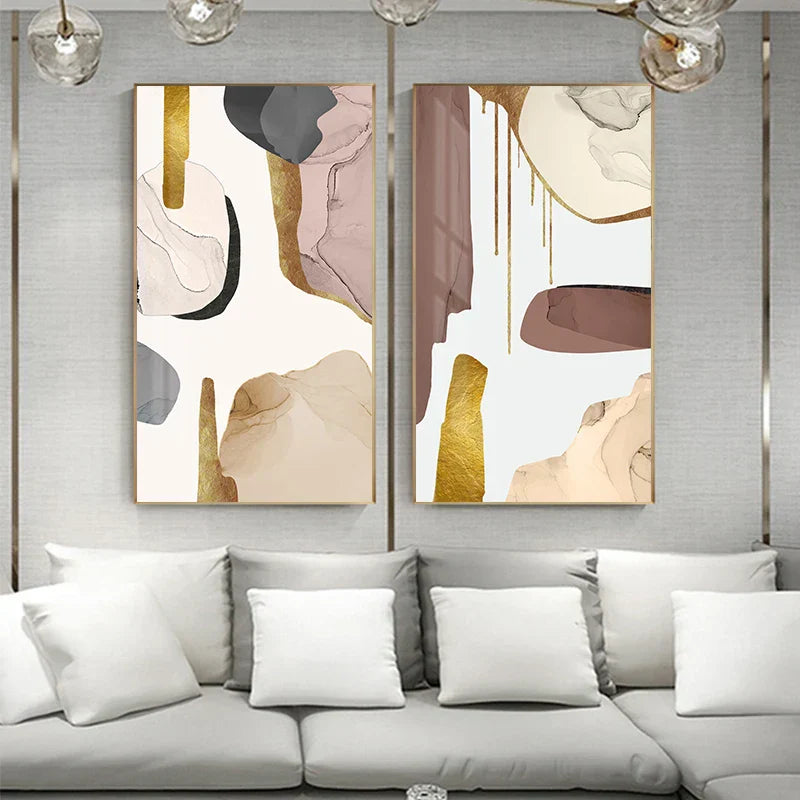 Neutral Colors Mauve Beige Golden Abstract Wall Art Fine Art Canvas Prints Pictures For Modern Apartment Living Room Luxury Interiors Art Decor | Skanto