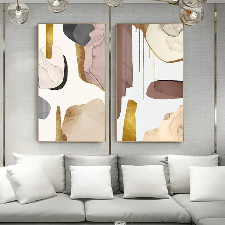 Neutral Colors Mauve Beige Golden Abstract Wall Art Fine Art Canvas Prints Pictures For Modern Apartment Living Room Luxury Interiors Art Decor | Skanto