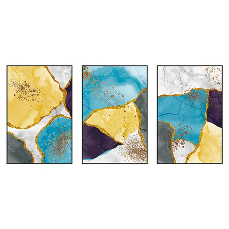 Abstrakt blå gul grå marmor trykk veggkunst fine art lerret trykk bilder for moderne leilighet stue hjemmekontor kunst dekor | Skanto