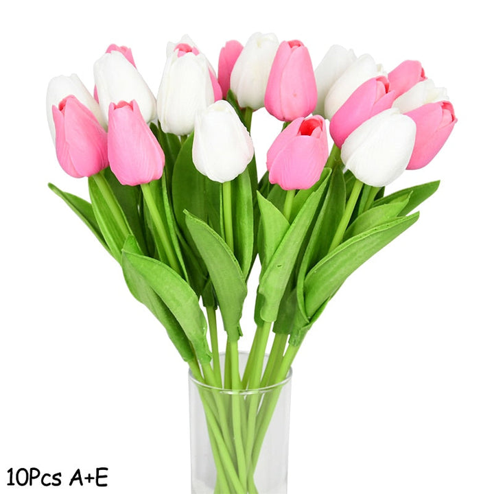 Skanto | Kunstig Blomsterbukett med Tulipaner, Dekorasjon (10 Stykker)
