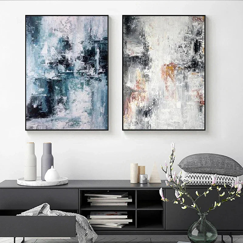Blue Gray Modern Abstract Wall Art Fine Art Canvas Prints Posters Pictures For Living Room Home Office Art Decor | Skanto