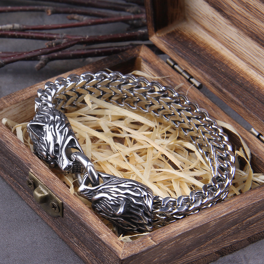 Skanto | Sølv Viking Armbånd "WolfBand" – Håndlaget med Fenrir Motiv