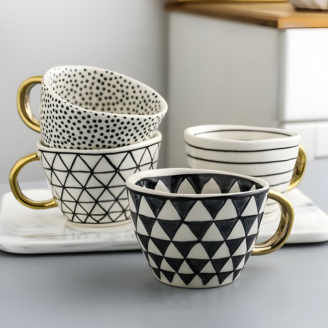 Keramikkopp med geometrisk design – Stilig og moderne | Ideell for kaffe eller te | Skanto